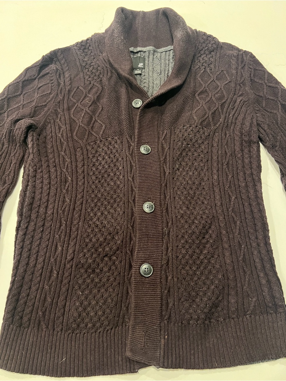 JF J. Ferrar Men's Shawl Collar Cable-Knit Cardigan Sweater - Dark Purple